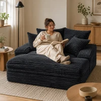 Luxueuze ribfluwelen slaapbank, multifunctionele slaap- met 4 afneembare, 175x137x63 cm, Grijs(m-4)