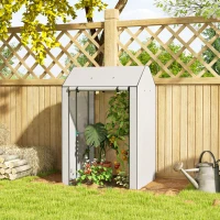 Outsunny Mini Greenhouse with 4 Wire Shelves Portable Garden Grow House Upgraded Tomato Greenhouse for Plants with Roll Up Door and Vents, 100 x 80 x 150cm, White(m-10)