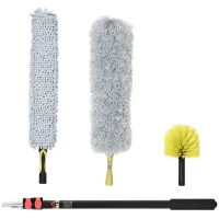 HOMCOM Kit per Pulizia della Casa con Asta, Spolverino per Ragnatele, Spolverino in Microfibra e Spolverino per Ventilatore(m-1)