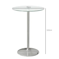 HOMCOM Masă Înaltă de Bar Modernă Rotundă cu Bază din Oțel și Blat din Sticlă, Ø70x102cm, Transparentă(m-3)