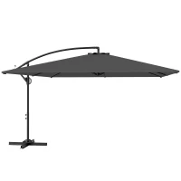 Outsunny Parasol déporté rectangulaire 3,6x3,9 m avec manivelle, base en croix, parasol inclinable et rotation à 360°, gris(m-1)