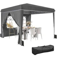 Outsunny Tonnelle de jardin exterieur 3x3m, tonnelle pliante avec parois latérales, protection UV 50+, sac de transport, gris(m-12)