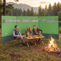 Outsunny Camping Windbreaker with Clear Windows, Carry Bag and Steel Poles, for Beach Caravan Campervan, 440 x 140cm, Army Green(m-14)