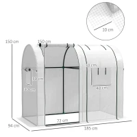 Outsunny Serre de jardin 1,8 m² serre à tomates 2 portes zippées déroulantes 4 fenêtres enroulables acier PE 135 g/m² blanc(m-3)