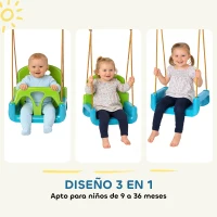 Outsunny Columpio Infantil 3 en 1 Cuerda Ajustable con Respaldo Desmontable Barra en T Cinturón de Seguridad Verde Oscuro(m-4)
