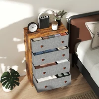 HOMCOM Chest of Drawers, Dresser with 4 Fabric Drawers - Grey and Rustic Brown(m-7)