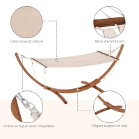 Outsunny Hamac avec support bois hamac sur pied extérieur 4 cordes de sécurité charge 120 kg bois naturel et blanc(m-6)