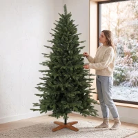 HOMCOM Brad de Crăciun artificial 180 cm cu bază pliabilă din lemn, deschidere automată, verde(m-3)