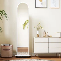 HOMCOM 2-in-1 Full Length Mirror with Storage Shelves, Floor Mirror with 4 Wheels, Coat Rack, Hooks, White(m-9)