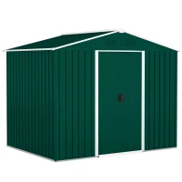 Outsunny Casetta da Giardino 3.6m² in Lamiera di Acciaio con 2 Porte Scorrevoli e 4 Prese d'Aria, 236x174x190 cm, Verde(m-1)