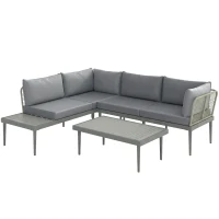 Outsunny Thee-Piece 'L' Rattan Sofa Set - Grey(m-1)