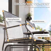 Outsunny 2 Seats Garden Glider Bench, Metal Frame Loveseat with Glass Top  Centre Table, Porch Rocking Glider for 2 Person, for Deck, Patio, Brown/ Grey(m-8)