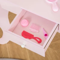 HOMCOM Kids Vanity Table & Stool Girls Dressing Set Make Up Desk Chair Dresser Play Set with Mirror Pink(m-7)