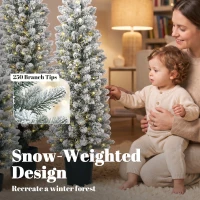 HOMCOM Prelit Snowy Flocked Artificial Christmas Tree Set of 3, Slim Xmas Tree with PVC Tips, 3FT+4FT+5FT(m-6)