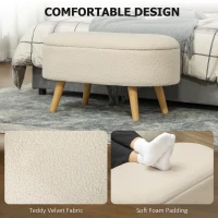 HOMCOM Teddy Fleece Storage Ottoman - Cream White(m-5)
