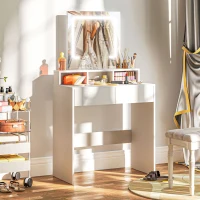 HOMCOM Storage Dressing Table, with LED Light Mirror - White(m-10)
