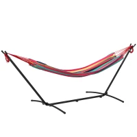 Outsunny Hamaca con Soporte 310x117cm para Camping con Altura Ajustable y Bolsa de Transporte Carga 120 kg Rayas Naranja y Rojo(m-11)