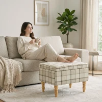 HOMCOM Linen Fabric Upholstered Footstool, Rectangular Storage Stool with Removable Top, Padded Seat and Hidden Space, Brown(m-2)