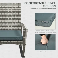 Outsunny PE Rattan Garden Rocking Chair, Outdoor Rocking with Cushion, 160 KG Capacity Wicker Garden Armchair Rocker with Metal Frame for Patio, Porch, Balcony, Light Grey(m-5)