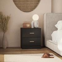 HOMCOM Modern Bedside Table, Beside Cabinet with 2 Drawers, for Bedroom, Living Room, Black(m-7)