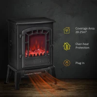 HOMCOM Electric Fireplace Stove Freestanding Log Burner, 1000W/2000W, Portable Electric Fire Fan Heater with LED Flame Effect, Adjustable Thermostat, Overheat Protection, Black(m-6)