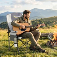 Outsunny Padded Camping Chair Adults Heavy Duty Folding Chair Side Pocket Cup Holder Carry Bag Outdoor Light Grey(m-10)