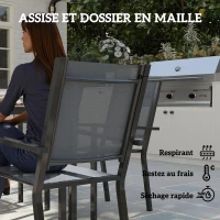 Outsunny Table de jardin extérieure avec 6 chaises empilables, plateau à lattes 150 cm, structure en acier anti-rouille, gris(m-5)