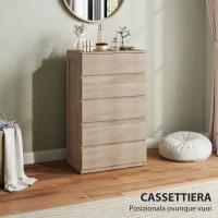 HOMCOM Cassettiera 5 Cassetti in Legno con Guide in Metallo e Maniglie Scanalate, 60x39x100 cm, color Faggio(m-4)