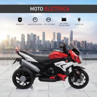 HOMCOM Moto Elettrica per Bambini 3-5 Anni, Batteria 6V con Pedale, Fari, Musica e Clacson, 3 km/h, Max 25kg, Rosso(m-4)