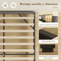 HOMCOM Somier 140x190 cm con Luces LED Estructura de Cama Tapizado en Lino Láminas de Madera Fácil de Montar Gris(m-8)