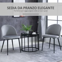 HOMCOM Set di 2 Sedie per Sala da Pranzo e Cucina Imbottite in Velluto, 49x50x77cm, Grigio(m-4)