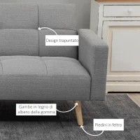 HOMCOM Divano Letto Matrimoniale con Tessuto Traspirante Effetto Lino e Schienale Regolabile, 205x88x80 cm, Grigio(m-6)