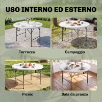 Outsunny Mesa Auxiliar Redonda Mesa de Jardín Plegable con Marco de Acero y Encimera de HDPE Carga 80 kg Ø122x73 cm Blanco(m-7)