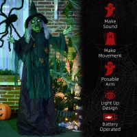 HOMCOM 6ft Halloween Witch Decoration, Outdoor Activated Prop with Light Up Eyes Magical Heart, Sound Activated(m-7)