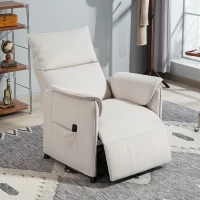 HOMCOM Poltrona Reclinabile Elettrica con Telecomando e Poggiapiedi, in Tessuto Effetto Velluto, 80x83x104 cm, Crema(m-10)