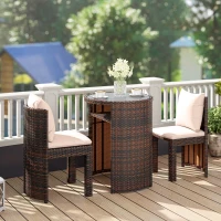 Outsunny Set Tavolino Sedie da Esterno e Giardino in Rattan Marrone e Beige(m-2)