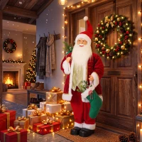 HOMCOM 4ft Life Size Singing Dancing Santa Claus, 120 cm Standing Musical Animated Santa with Stocking, Sack, Posable Arms, Handcrafted, Sound Touch Activated, Moving Christmas Figure Decor(m-12)