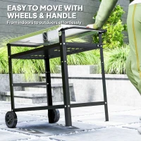 Outsunny BBQ Trolley with Stainless Steel Top Adjustable Shelf, Outdoor Kitchen Barbecue Station with Hooks Seasoning Tray Towel Rack, Pizza Oven Table Movable Grill Dining Cart with Cover, Black(m-7)