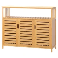 HOMCOM Aparador para Salón de Bambú con 3 Puertas Ranuradas Estantes para Comedor Cocina Entrada Natural 100x35x82 cm(m-11)