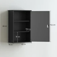 kleankin Wand-Medizinschrank, Badezimmerschrank mit 3 Regalböden, 2 Schlüsseln, 40 x 18 x 60 cm, Schwarz(m-3)