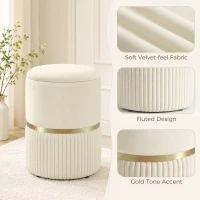 HOMCOM Round Storage Stool, Velvet-feel Fabric Upholstered Vanity Stool with Removable Top, Padded Seat and Hidden Space, Beige(m-5)