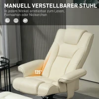 HOMCOM Faux Leather Manual Recliner and Footstool Set - Cream White(m-4)