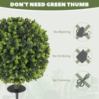 HOMCOM Set of 2 40 cm Artificial Boxwood Topiary Ball Bush with Integrated Ground Stake, Eucalyptus Leaves, Indoor Outdoor UV Resistant Faux Greenery, Faux Plants for Garden, Porch, Balcony(m-5)