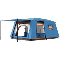 Outsunny Tenda da Campeggio per 4 Persone con 2 Stanze e Veranda, Impermeabile e UPF 30+, Borsa di Trasporto, Blu(m-11)