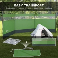 Outsunny Camping Windbreaker with Clear Windows, Carry Bag and Steel Poles, for Beach Caravan Campervan, 440 x 140cm, Army Green(m-7)