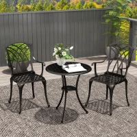 Outsunny 3 Pieces Garden Dining Set for 2, Cast Aluminium Outdoor Dining Set with 2 Armchairs and Round Dining Table with Parasol Hole, Garden Furniture Bistro Set, Bronze Tone(m-2)