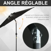 Outsunny Parasol droit parasol inclinable de jardin manivelle toile polyester haute densité 180 g/m² Ø2,6 x 2,35 m aluminium noir(m-5)