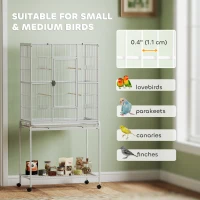 PawHut Large Bird Cage Budgie Cage with Stand, Storage Shelf, Wood Perch for Parrot, 81 x 48 x 162.5 cm, White(m-7)