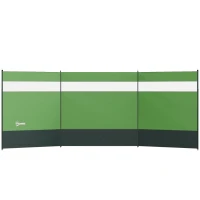 Outsunny Camping Windbreaker with Clear Windows, Carry Bag and Steel Poles, for Beach Caravan Campervan, 440 x 140cm, Army Green(m-1)