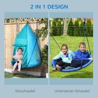 Outsunny Nestschaukel mit Zelt, Ø100 cm, längenverstellbare Seile, wasserdicht, bis 150 kg belastbar, blaugrün(m-4)